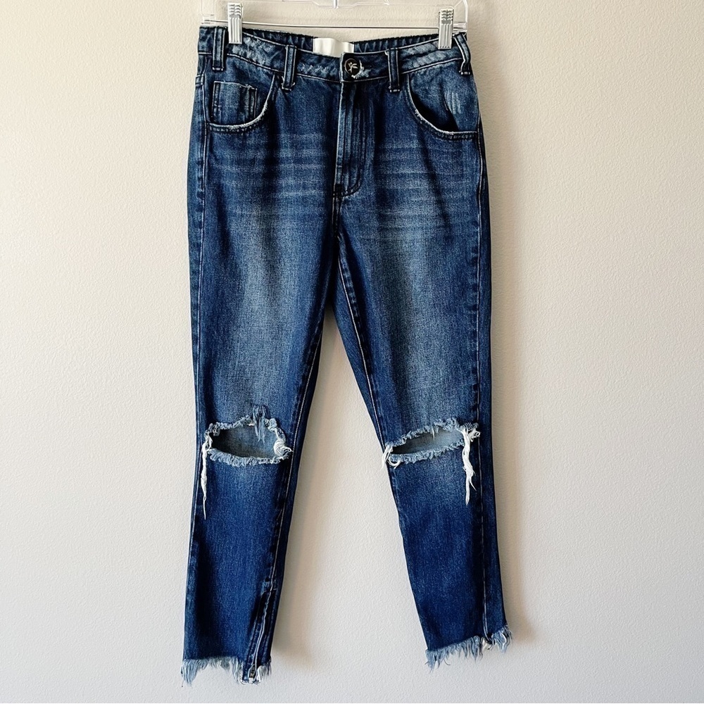 One Teaspoon High Waist Freebird Distressed Jeans Ankle Zips Raw Hem Rigid Sz 26